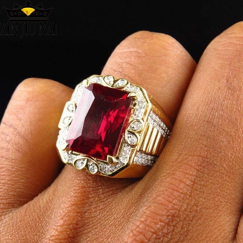 Vintage Big Red Stone s925 Ring Wedding Engagement Men