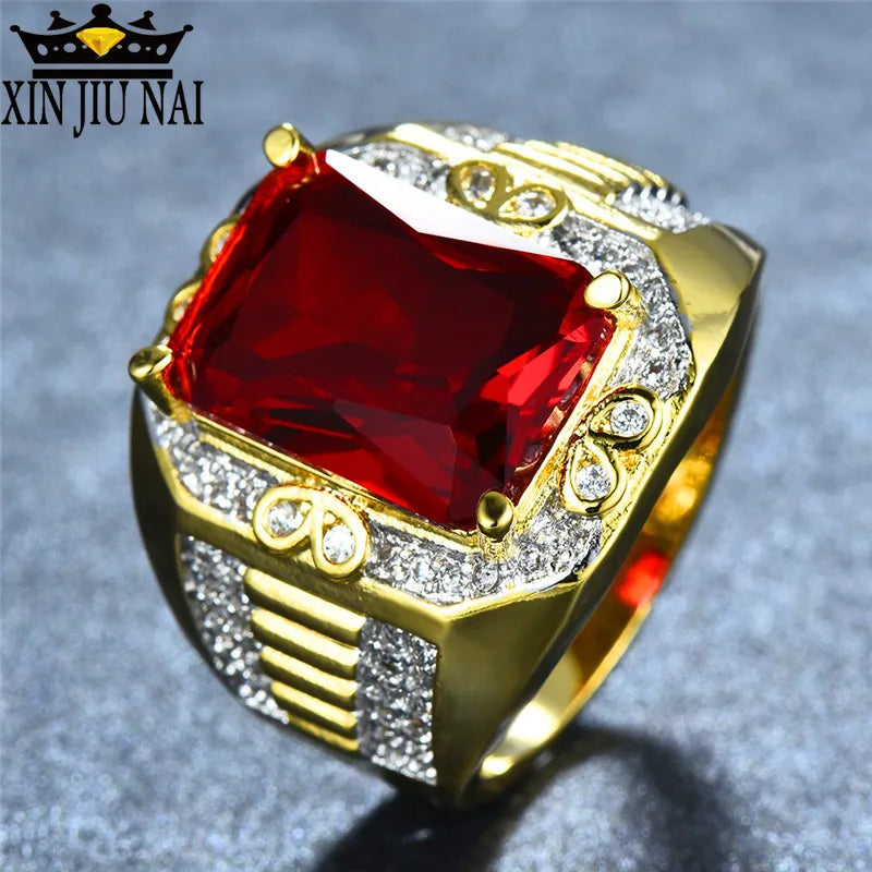 Vintage Big Red Stone s925 Ring Wedding Engagement Men