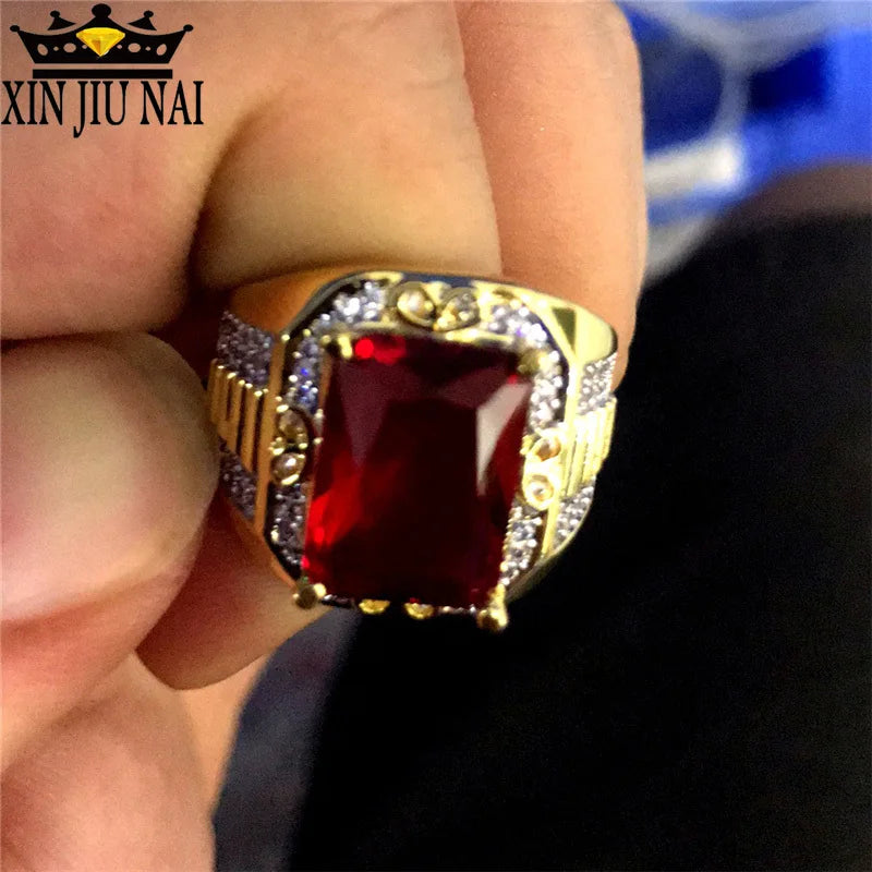 Vintage Big Red Stone s925 Ring Wedding Engagement Men