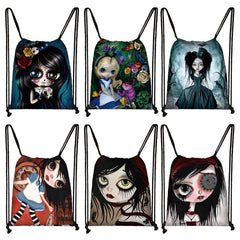 Gothic Cartoon Girl Drawstring Bag Casual Backpack Women