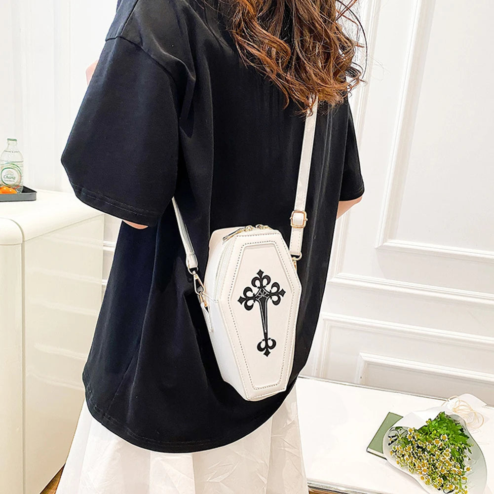 Gothic Crossbody Coffin Shape Bag for Halloween Theme Party