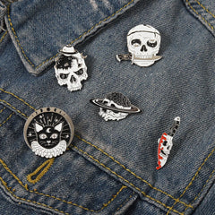 Gothic Halloween Party Enamel Pins Horror Skull Spooky Skeleton Cat Brooches
