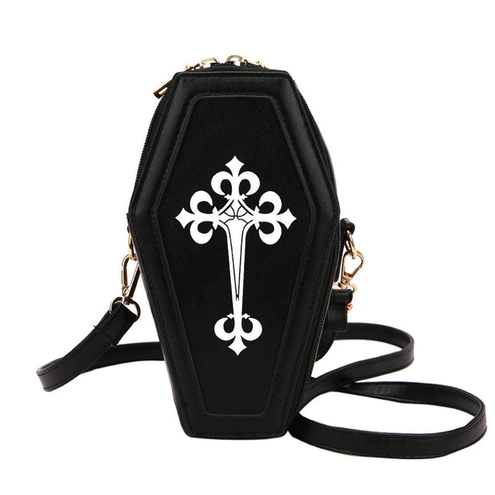 Gothic Crossbody Coffin Shape Handbag for Halloween Party