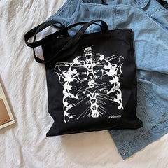 Gothic Skull Print Canvas Bag Skeleton Harajuku Casual Dark Women Shoulder Bag
