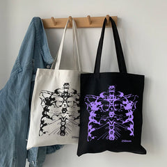 Gothic Skull Print Canvas Bag Skeleton Harajuku Casual Dark Women Shoulder Bag