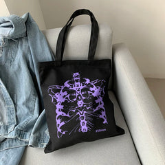 Gothic Skull Print Canvas Bag Skeleton Harajuku Casual Dark Women Shoulder Bag