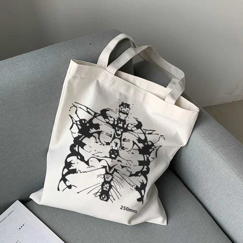Gothic Skull Print Canvas Bag Skeleton Harajuku Casual Dark Women Shoulder Bag