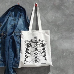 Gothic Skull Print Canvas Bag Skeleton Harajuku Casual Dark Women Shoulder Bag