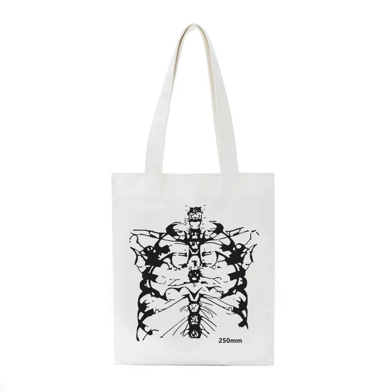Gothic skull print canvas bag Skeleton y2k shopper bags Harajuku casual dark