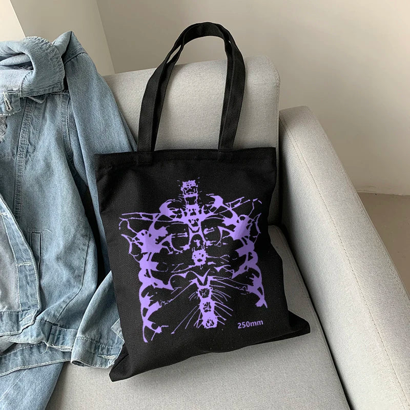 Gothic skull print canvas bag Skeleton y2k shopper bags Harajuku casual dark