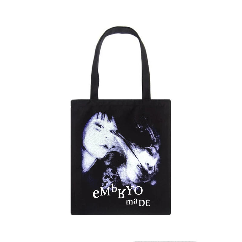 Gothic Horror Face Print Canvas Shoulder Bag
