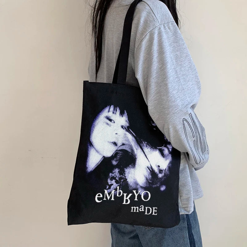 Gothic Horror Face Print Canvas Shoulder Bag