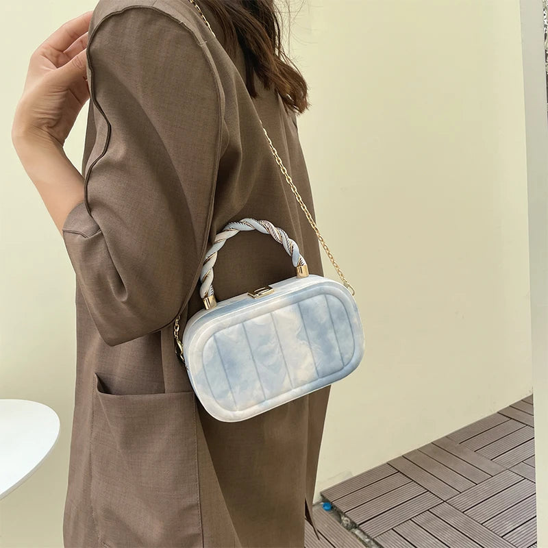 Gradient Box Party Clutch Handbag Chain Shoulder Bag Crossbody Wedding