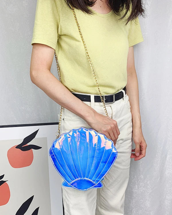 Gradient Laser Shell Shape Chain Shoulder Bag for Women Purses and Handbags