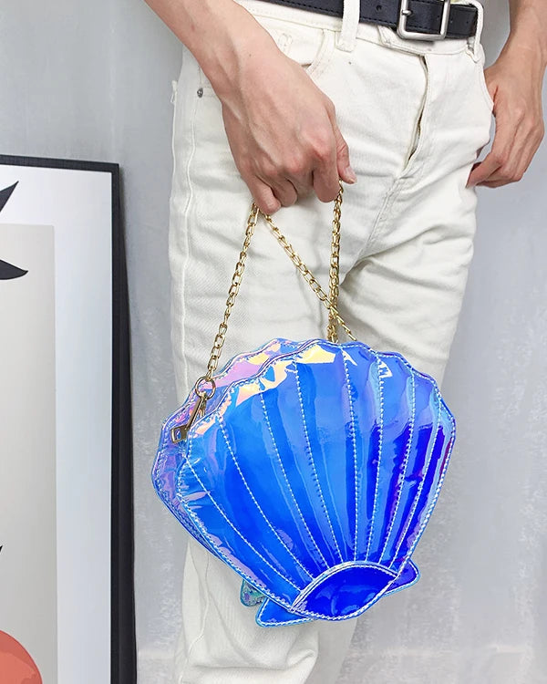 Gradient Laser Shell Shape Chain Shoulder Bag for Women Purses and Handbags