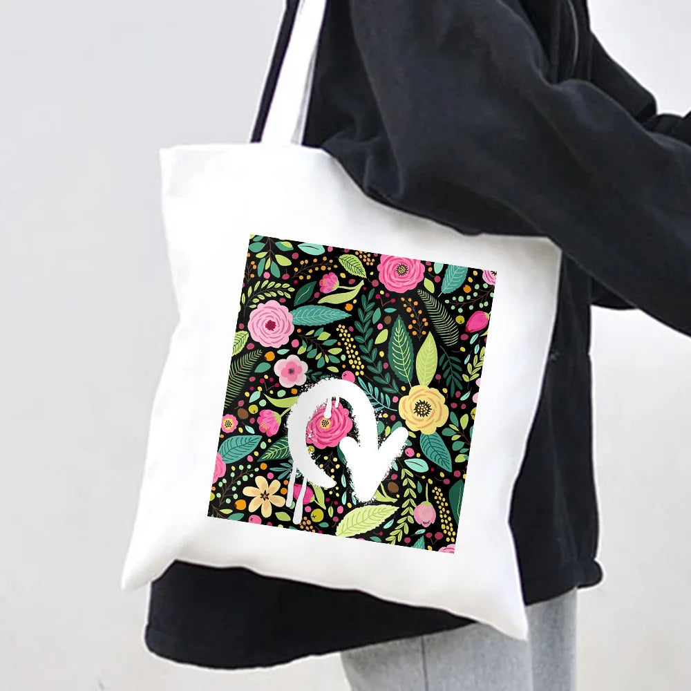 Abstract Floral Smiley Face Women Canvas Shoulder Bag