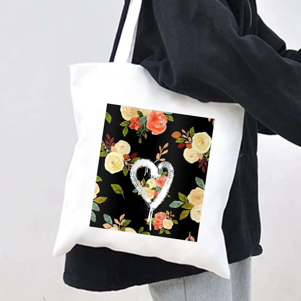 Abstract Floral Smiley Face Women Canvas Shoulder Bag