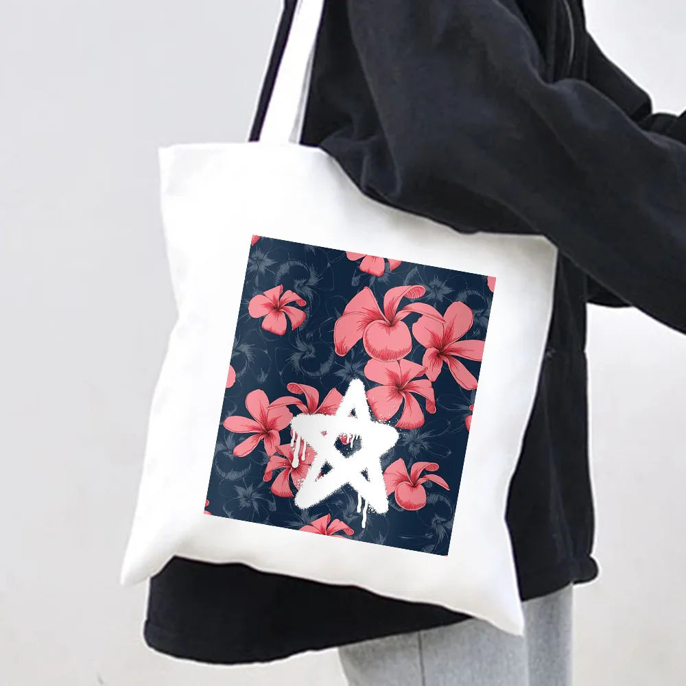 Abstract Floral Smiley Face Women Canvas Shoulder Bag