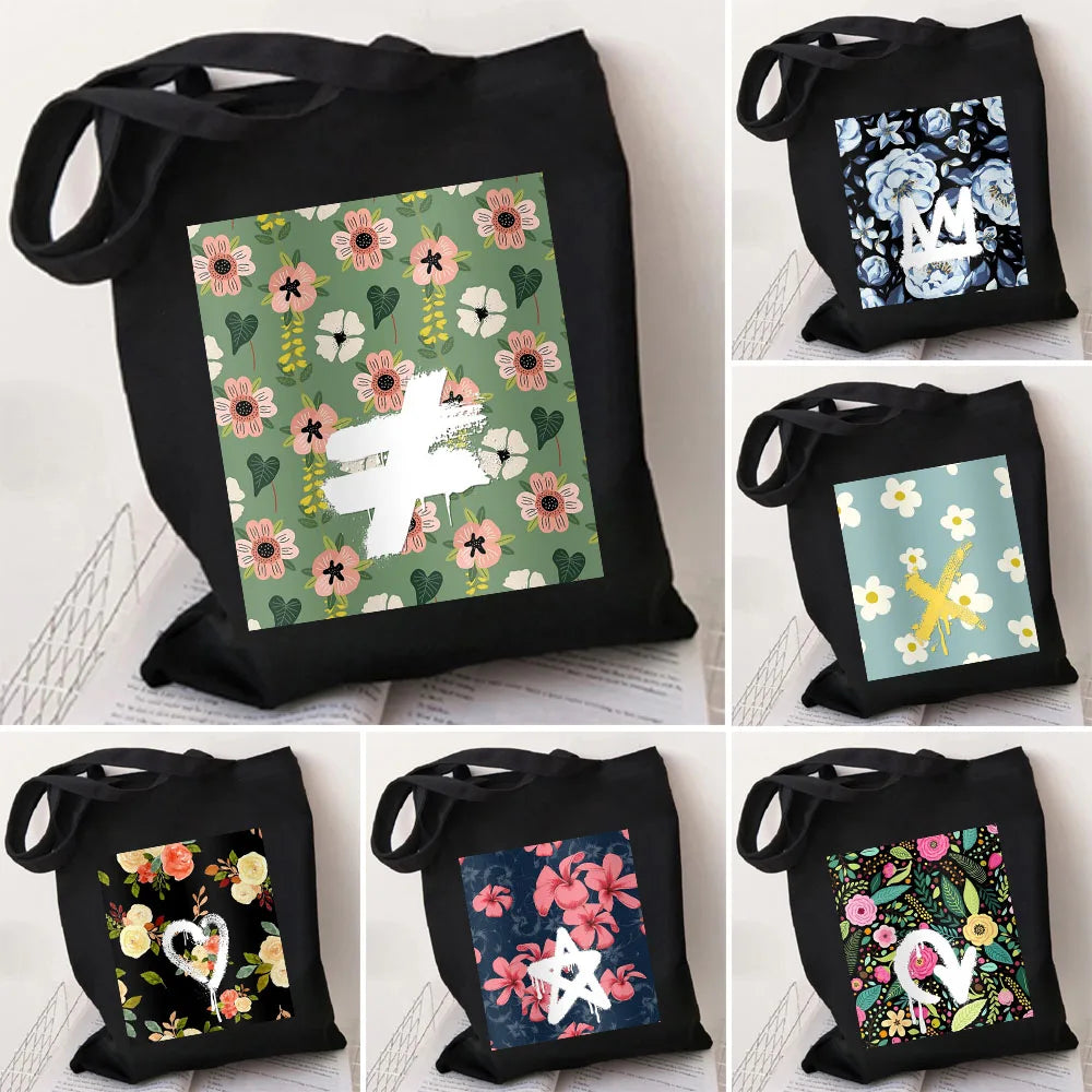 Graffiti Flower Smiley Face Women Canvas Shoulder Bags Eco Shopper Totes