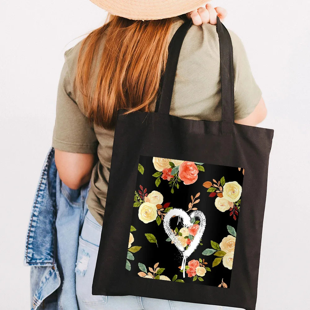 Graffiti Flower Smiley Face Women Canvas Shoulder Bags Eco Shopper Totes