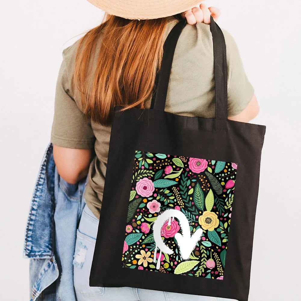 Graffiti Flower Smiley Face Women Canvas Shoulder Bags Eco Shopper Totes