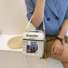 Graffiti Shoulder Bag Letter Newspaper Chain Crossbody Handbag Satchels
