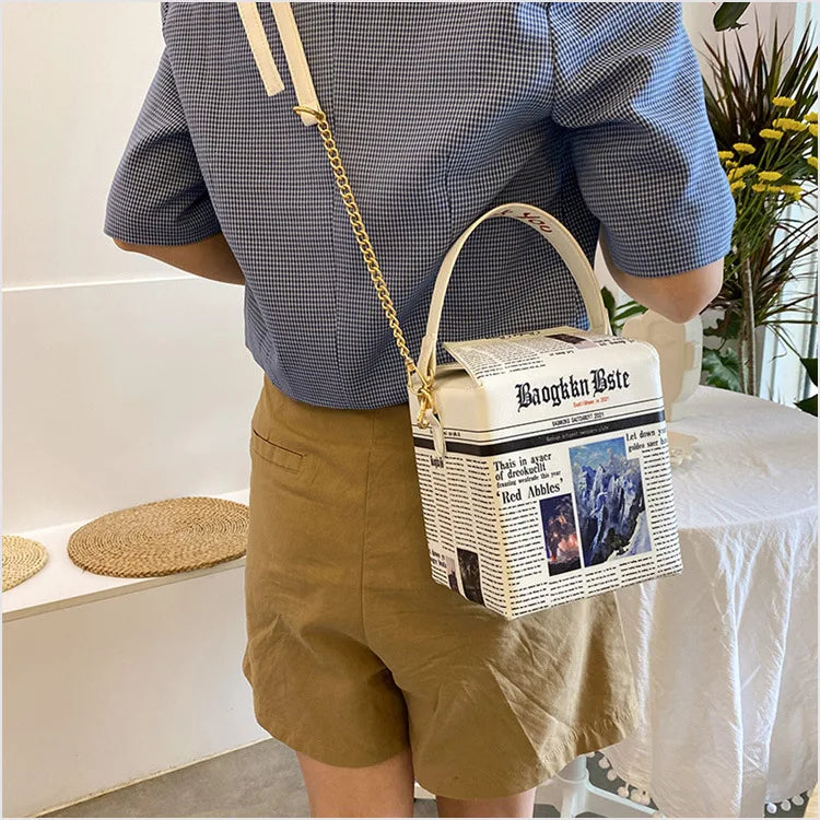 Graffiti Shoulder Bag Letter Newspaper Chain Crossbody Handbag Satchels