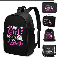 Axolotl Graphic Print USB Charge Backpack Men Women Travel Laptop Bag
