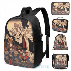 Mitsukuni Skeleton Spectre USB Charge Backpack Men Women Travel Laptop Bag