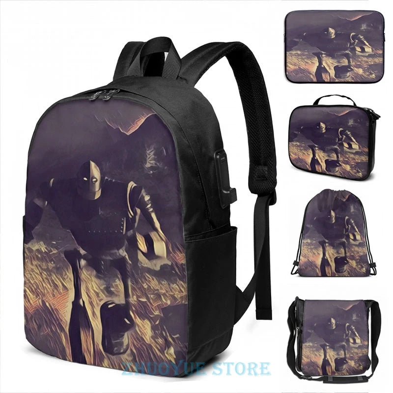 Iron Giant Running USB Charge Backpack School Travel Laptop Bag