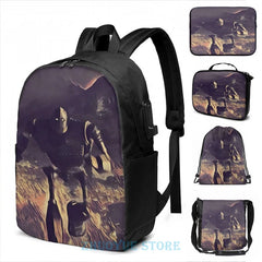 Iron Giant Running USB Charge Backpack School Travel Laptop Bag