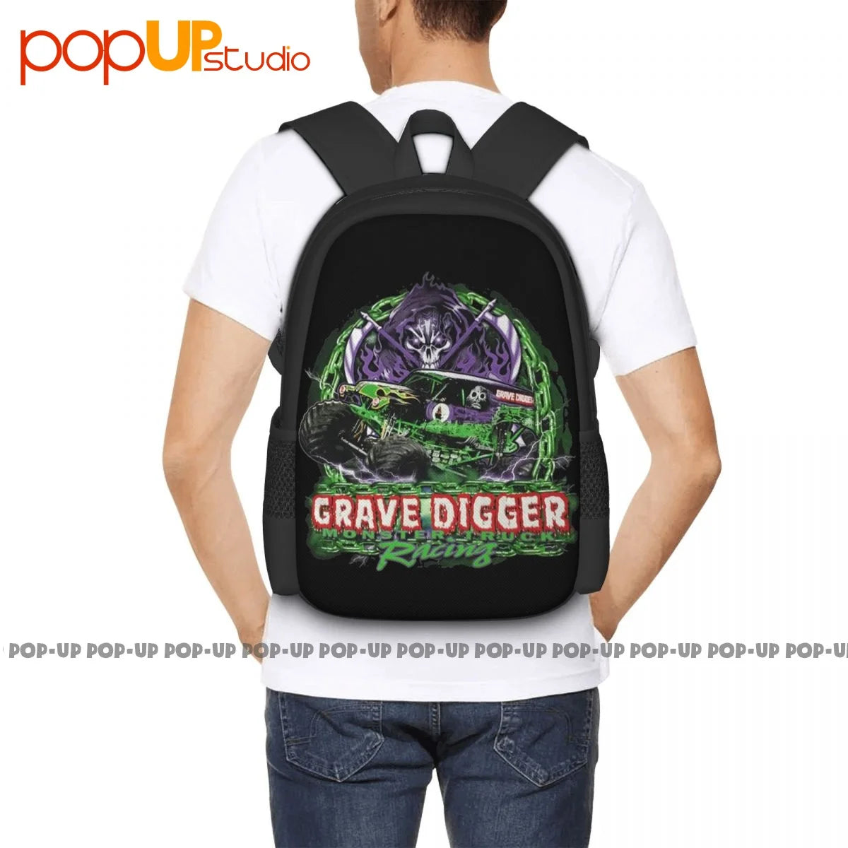Grave Digger Monster Truck Racing Backpack Large Capacity Vintage