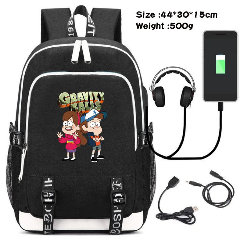 Gravity Falls Backpack Large Capacity Travel Bagpack USB Charge