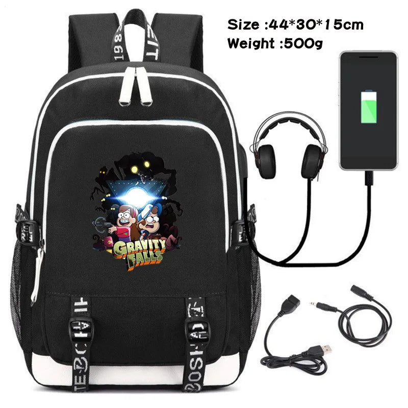 Gravity Falls Backpack Large Capacity Travel Bagpack USB Charge