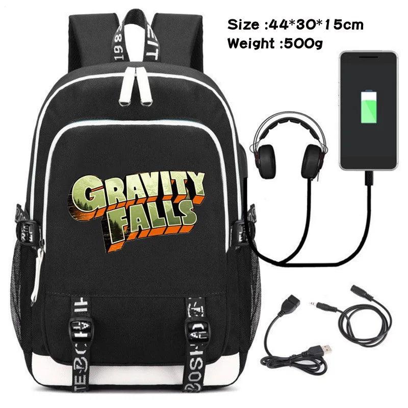 Gravity Falls Backpack Large Capacity Travel Bagpack USB Charge