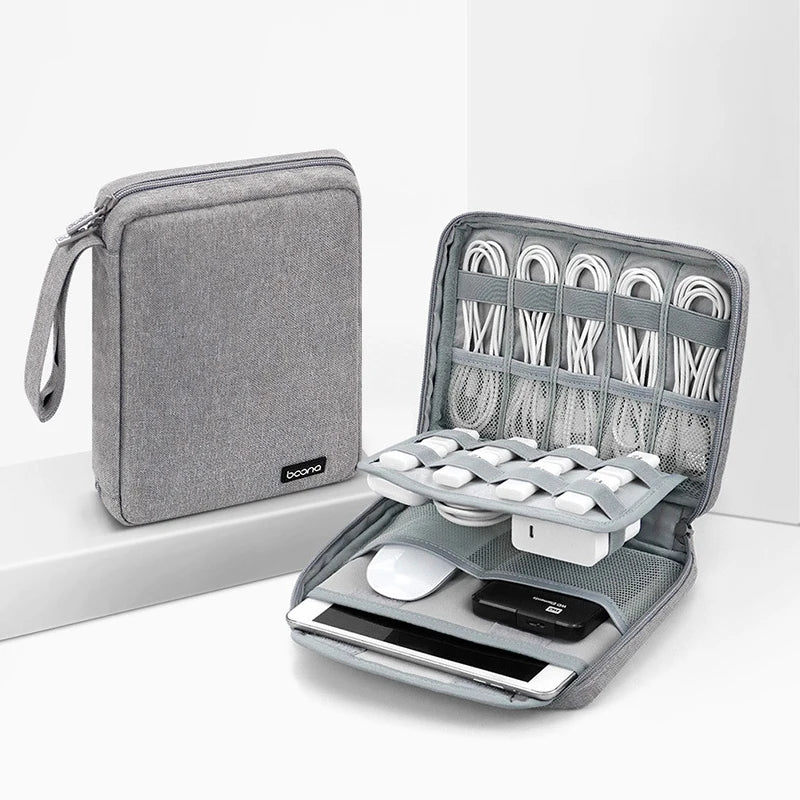 Gray USB Cable Storage Bag Travel Kit Tablet Protective Accessories