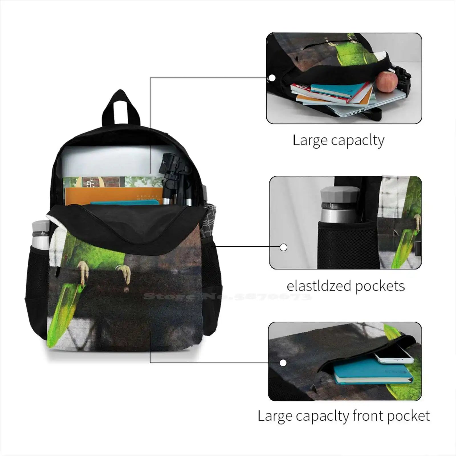 Green and Red Budgie Backpack for Teen College Student