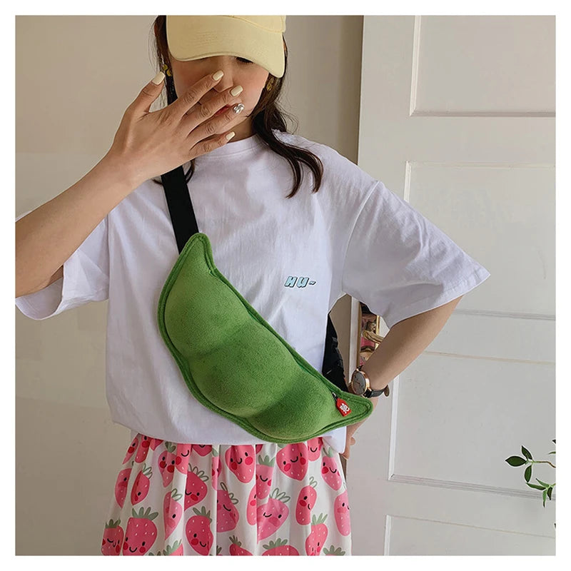 Green Funny Maodou One Shoulder Cross Body Waist Chest Bag