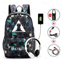 Green Arknights Backpack Anti-Theft Bookbag School Boys Girls USB Charg