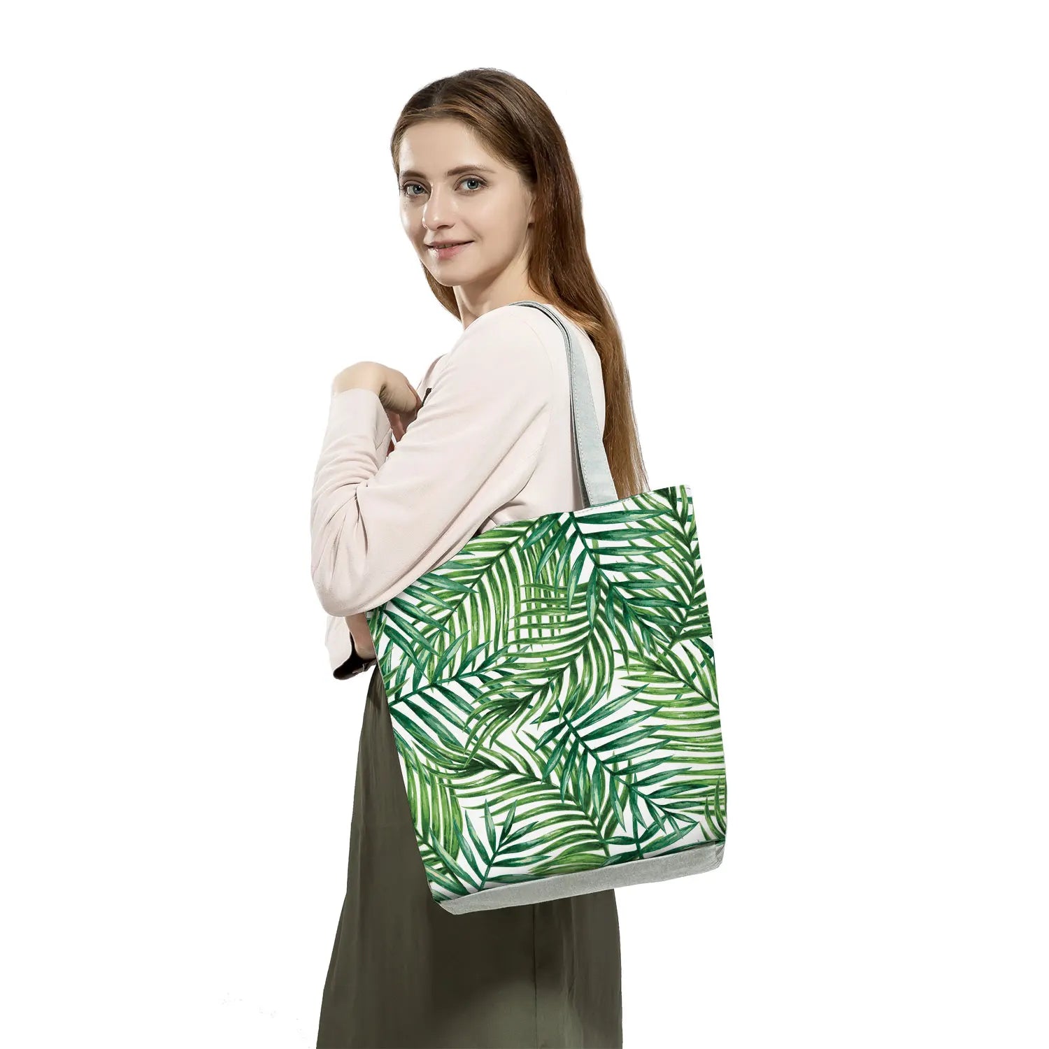 Green Leaves Plant Printed Handbags Travel Eco Friendly