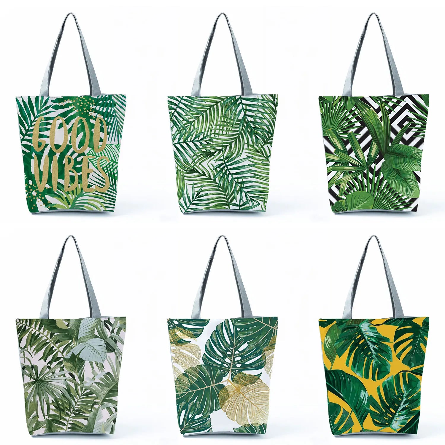 Green Leaves Plant Printed Handbags Travel Eco Friendly