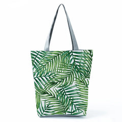 Green Leaves Plant Printed Handbags Travel Eco Friendly