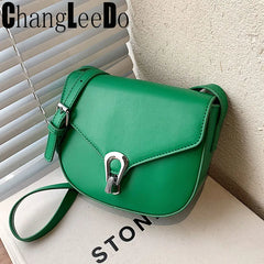 Green Messenger Bags for Woman Small Vintage Saddle Shoulder Purses