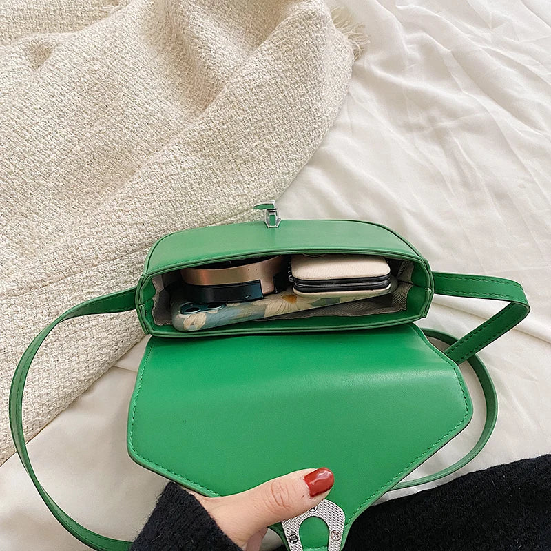 Green Messenger Bags for Woman Small Vintage Saddle Shoulder Purses