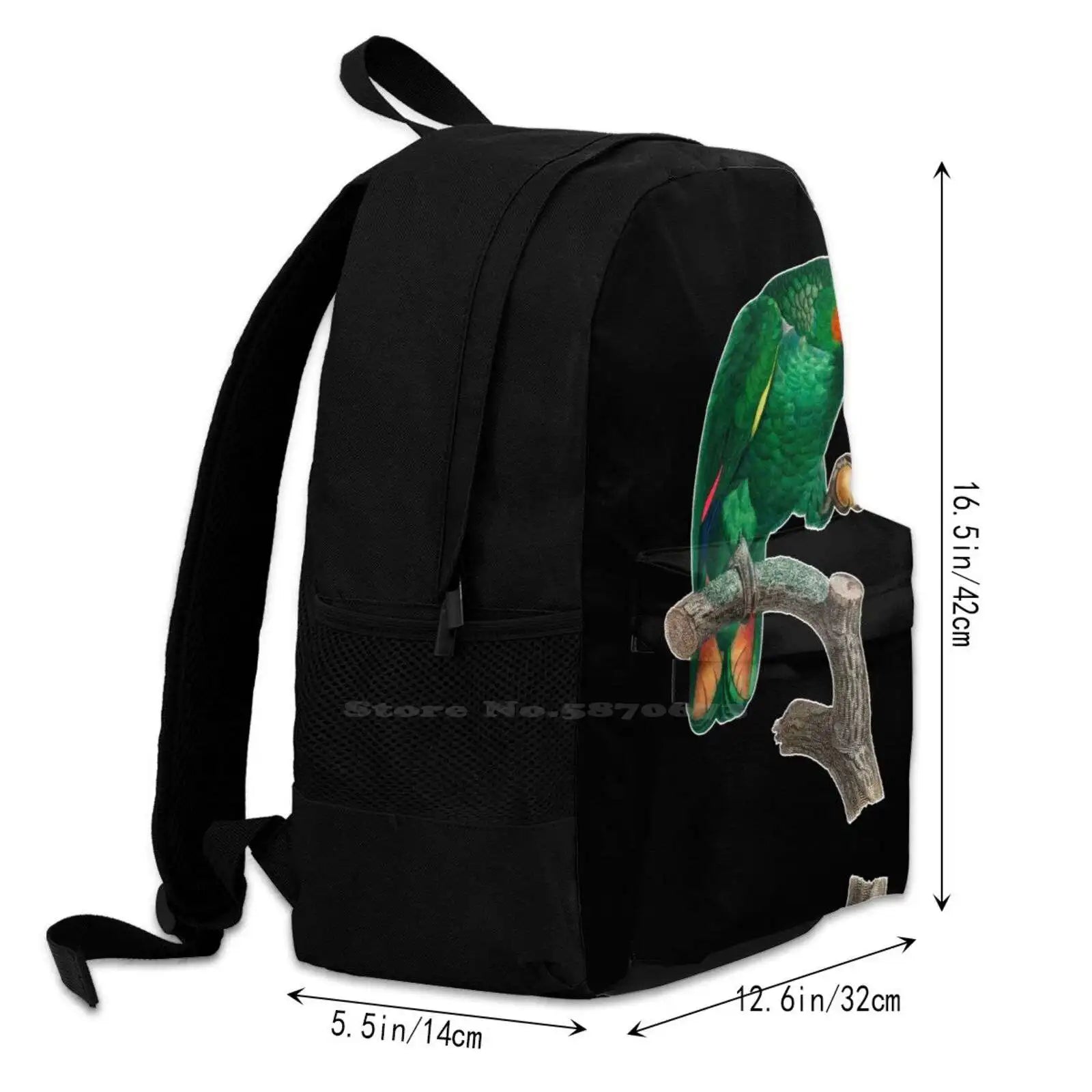 Green Parrot On A Perch Backpack For Student School Laptop Travel Bag