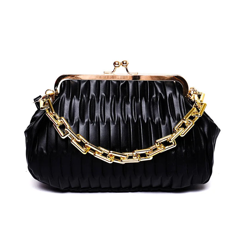 Green Pleated Crossbody Bag Clutch Chain Shoulder Silver Purse for Women