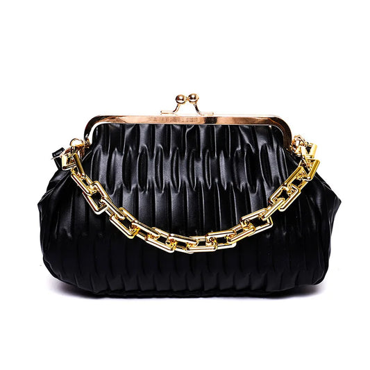 Green Pleated Crossbody Bag Clutch Chain Shoulder Silver Purse for Women