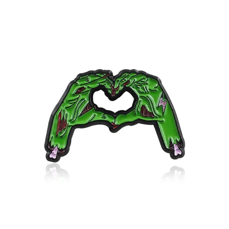 Green Skull Hands Skeleton Brooch Enamel Pin Gothic Halloween Jewelry