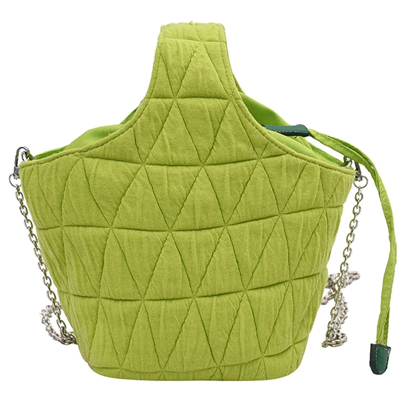 Green Tote Bucket Bag Cloth Women's Handbag Chain Shoulder Messenger Bag