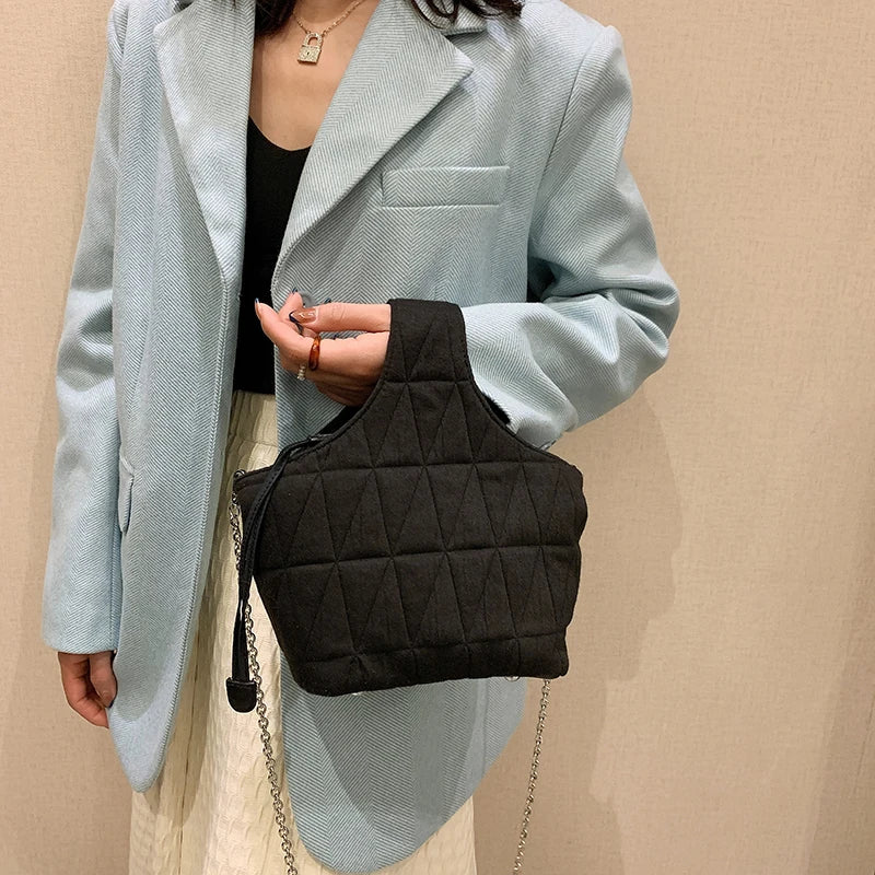Green Tote Bucket Bag Cloth Women's Handbag Chain Shoulder Messenger Bag